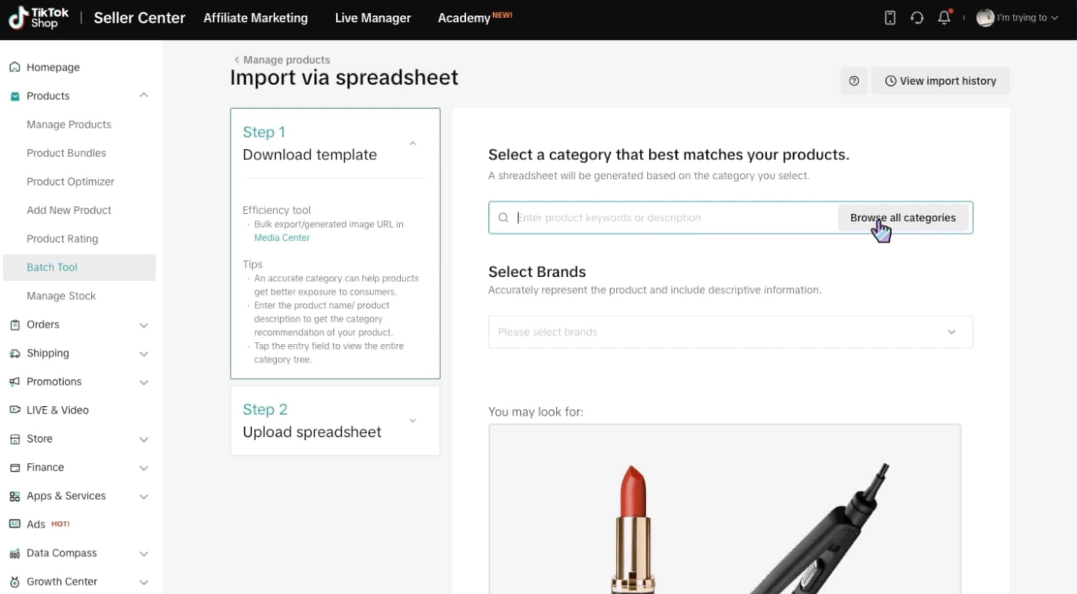 How to add batch products to TikTok Shop: step 2