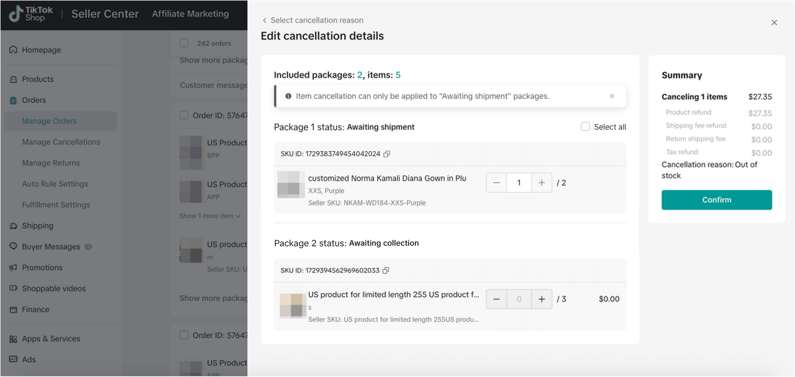 Edit canceled orders on Tiktok shop