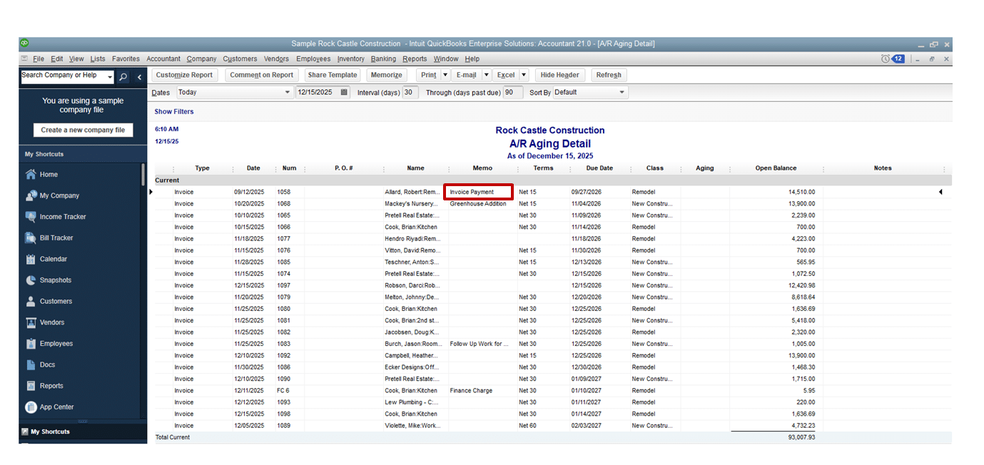 QuickBooks Accounts Receivable