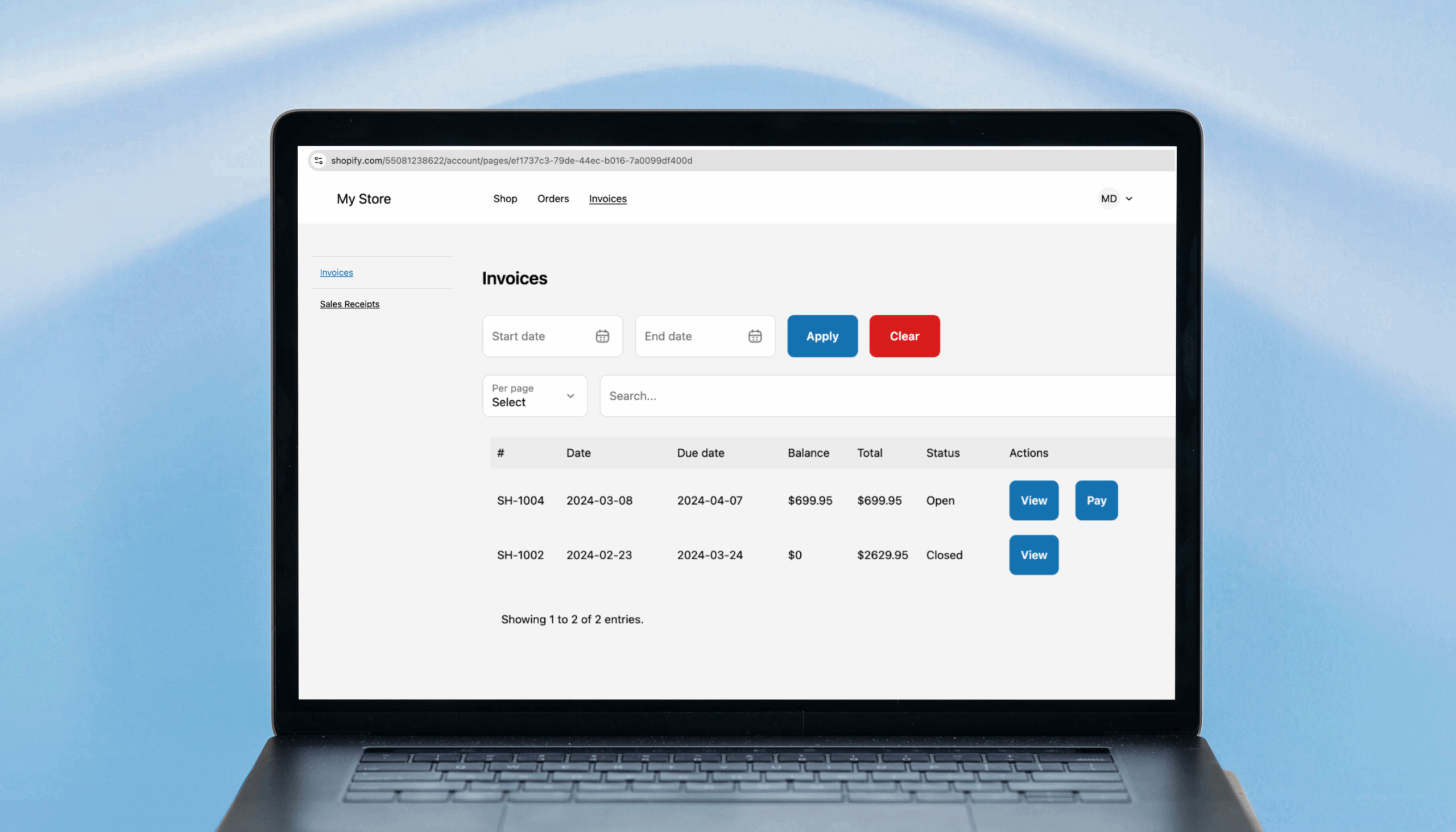 Shopify Customer Account Area